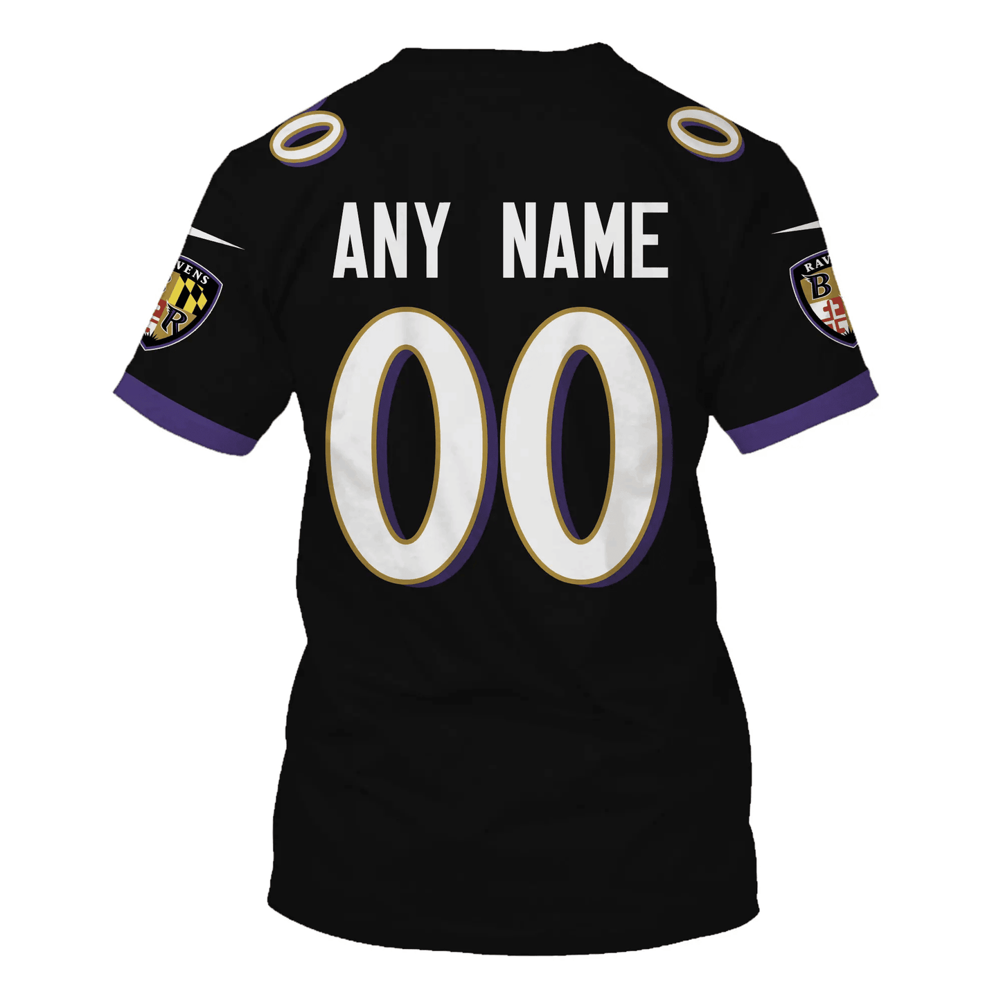 Baltimore Ravens Custom Name Number All Over Print T-shirt - Black