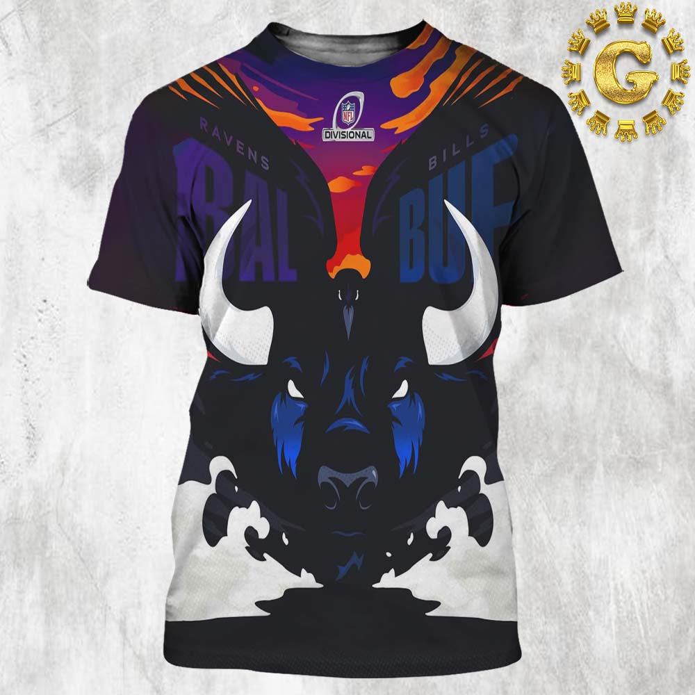 Baltimore Ravens Vs Buffalo Bills Divisional All Over Printed T-Shirt - Black
