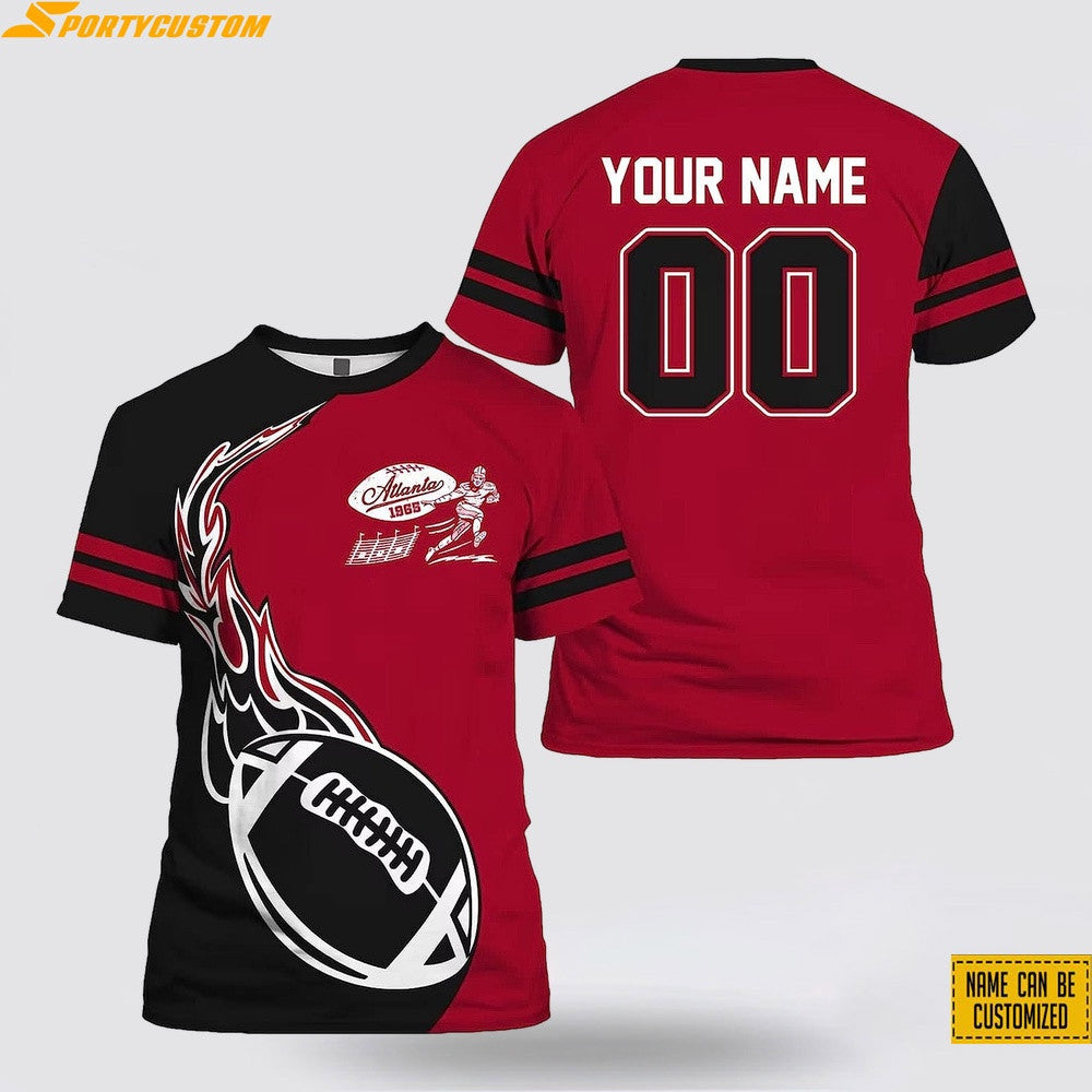 Atlanta Falcons Fire Ball Custom Name & Number All Over Printed T-Shirt - Red/Black