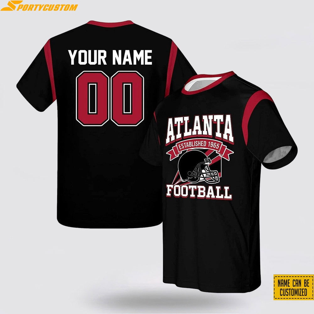 Atlanta Falcons Helmet Football Custom Name & Number All Over Printed T-Shirt - Black