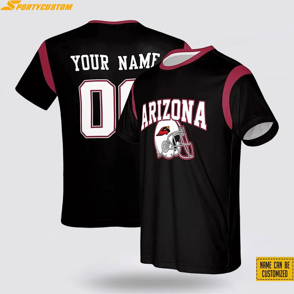 Arizona Cardinals Helmet Arizona Custom Name & Number All Over Printed T-Shirt - Black