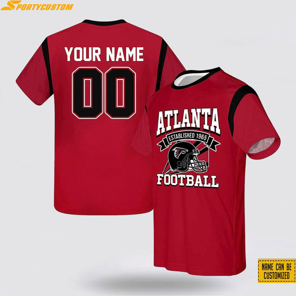 Atlanta Falcons Helmet Football Custom Name & Number All Over Printed T-Shirt - Red