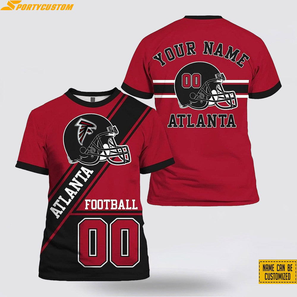 Atlanta Falcons Helmet Custom Name & Number All Over Printed T-Shirt - Red/Black