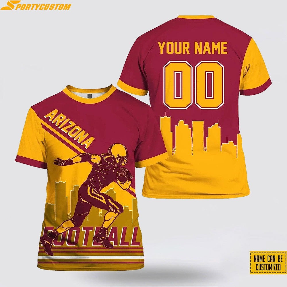 Arizona Cardinals Player Custom Name & Number All Over Printed T-Shirt - Red/Gold