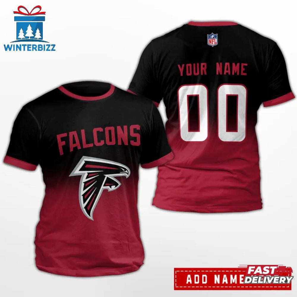 Atlanta Falcons Sport Custom Name & Number All Over Printed T-Shirt - Black/Red