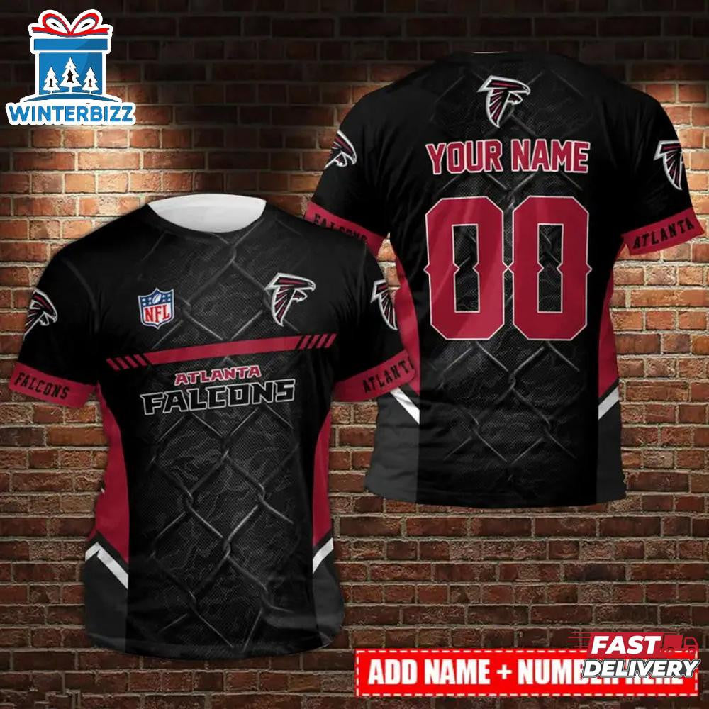 Atlanta Falcons Custom Name & Number All Over Printed T-Shirt - Black