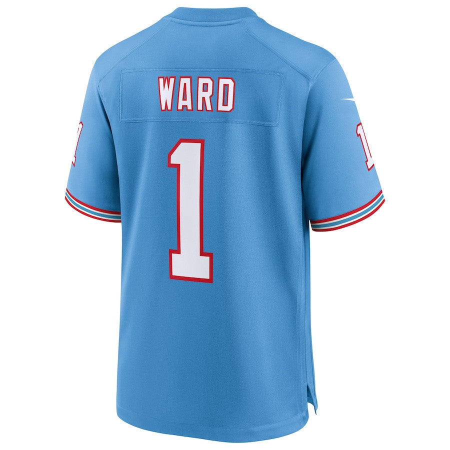 Cameron Ward 1 Tennessee Titans 2025 Draft First Round Pick 2nd Game Men Jersey - Light Blue