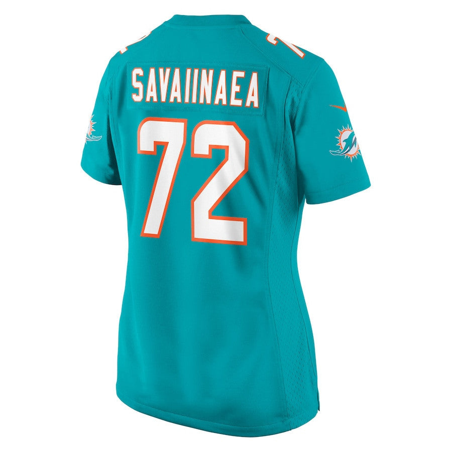 Jonah Savaiinaea 72 Miami Dolphins Women's Team Game Jersey - Aqua