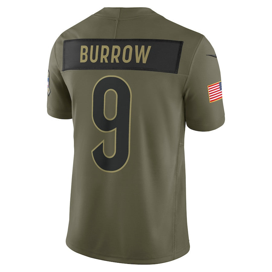 Joe Burrow 9 Cincinnati Bengals 2025 Salute To Service Men Jersey - Olive