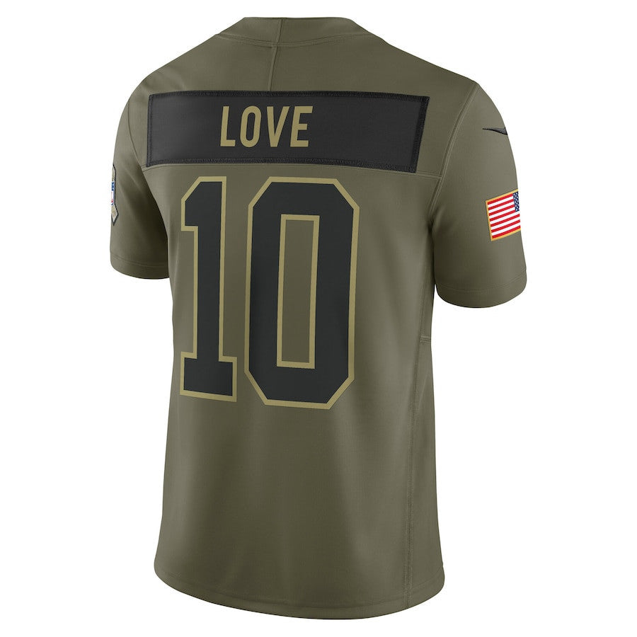 Jordan Love 10 Green Bay Packers 2025 Salute To Service Men Jersey - Olive