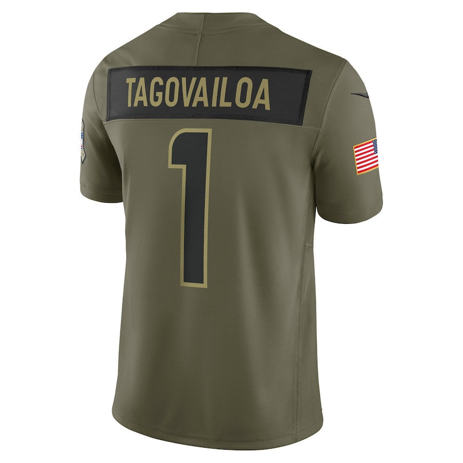 Tua Tagovailoa 1 Miami Dolphins 2025 Salute To Service Men Jersey - Olive