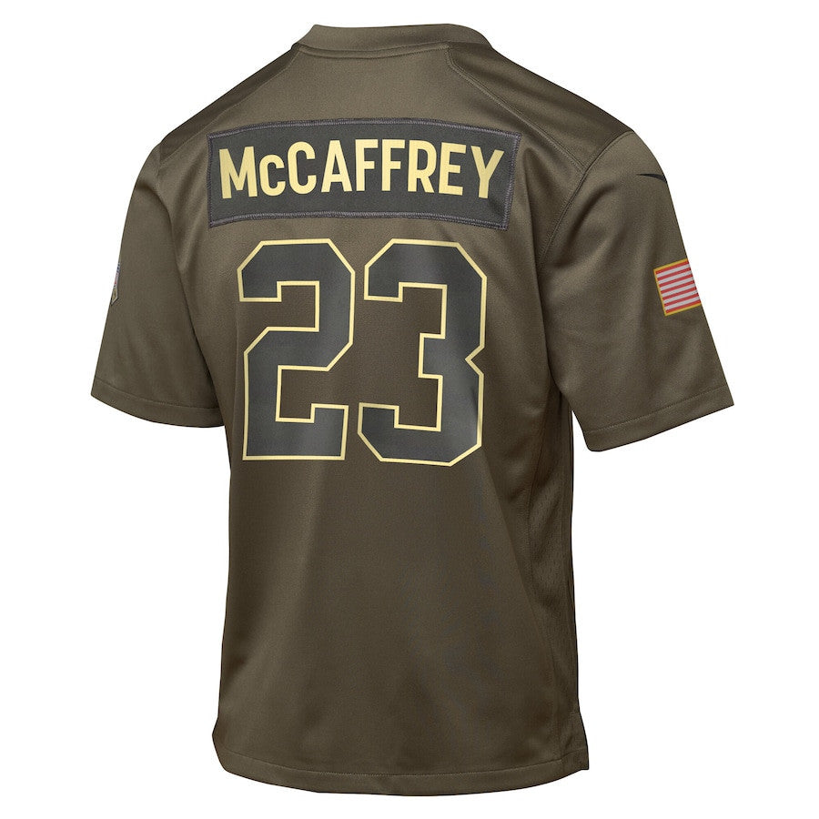 Christian McCaffrey 23 San Francisco 49ers 2025 Salute to Service YOUTH Jersey - Olive