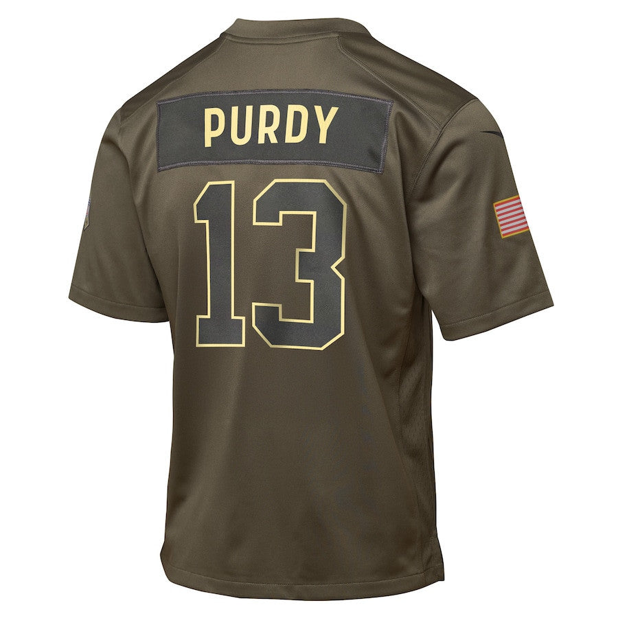 Brock Purdy 13 San Francisco 49ers 2025 Salute to Service YOUTH Jersey - Olive