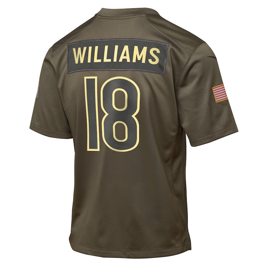 Caleb Williams 18 Chicago Bears 2025 Salute to Service YOUTH Jersey - Olive