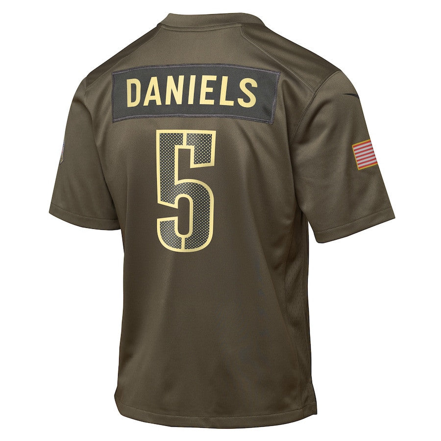 Jayden Daniels 5 Washington Commanders 2025 Salute to Service YOUTH Jersey - Olive