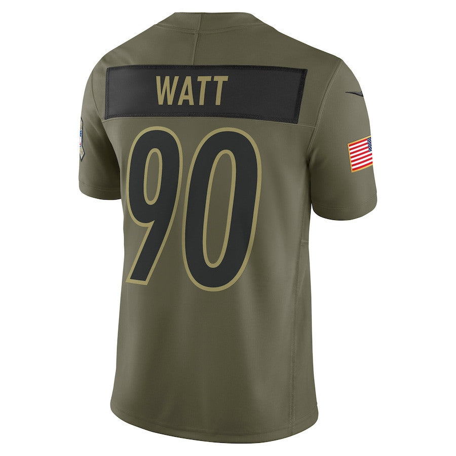 T.J. Watt 90 Pittsburgh Steelers 2025 Salute To Service Men Jersey - Olive