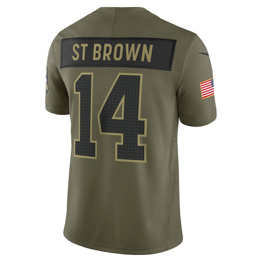 Amon-Ra St. Brown 14 Detroit Lions 2025 Salute To Service Men Jersey - Olive