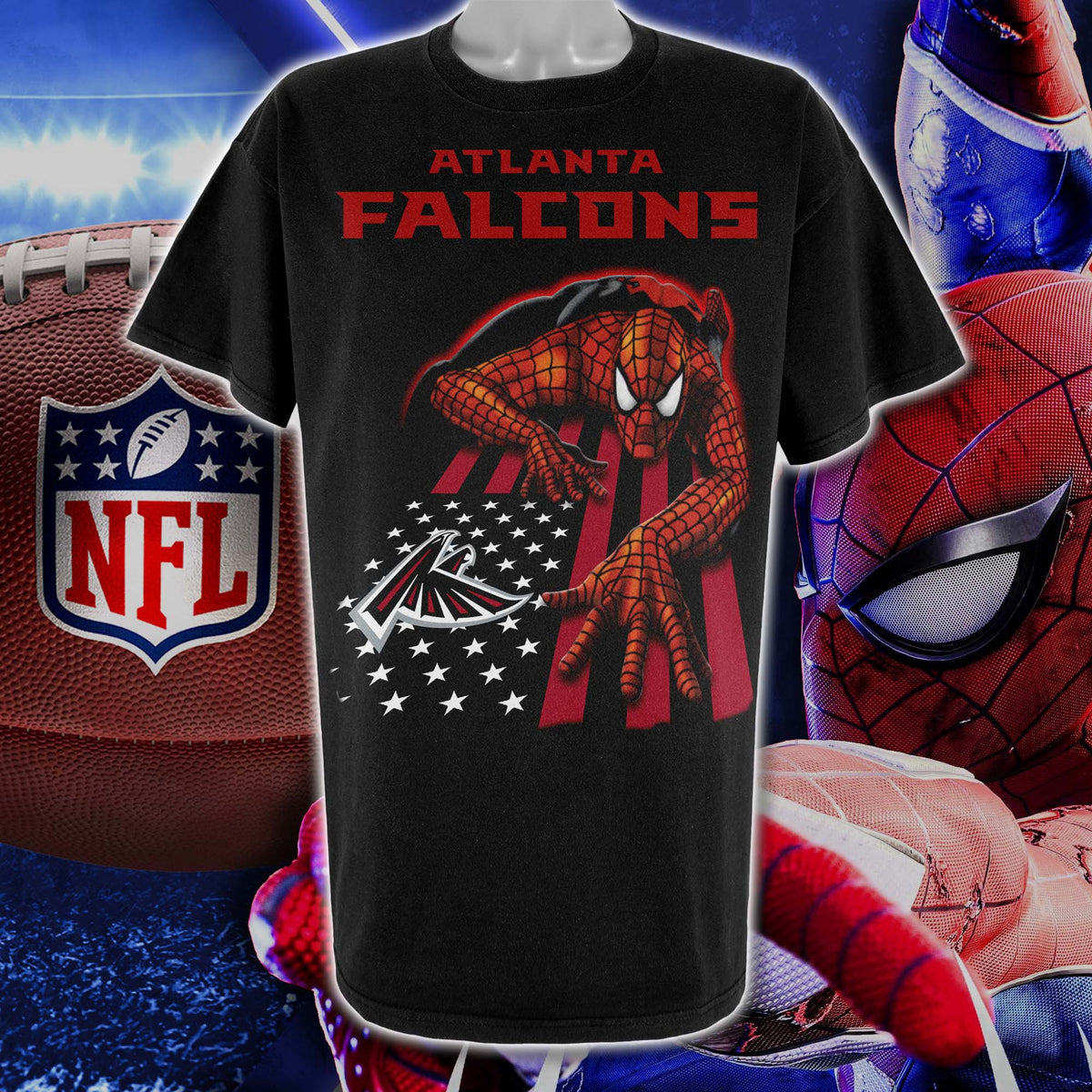 Atlanta Falcons & Spiderman America Flag T-Shirt