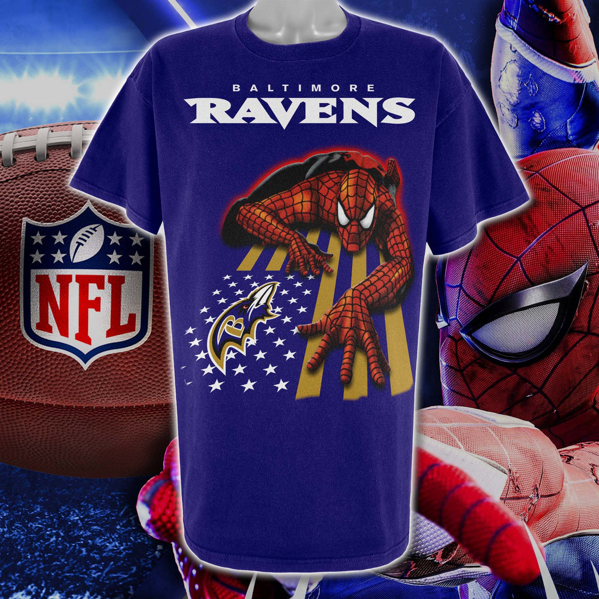 Baltimore Ravens & Spiderman America Flag T-Shirt