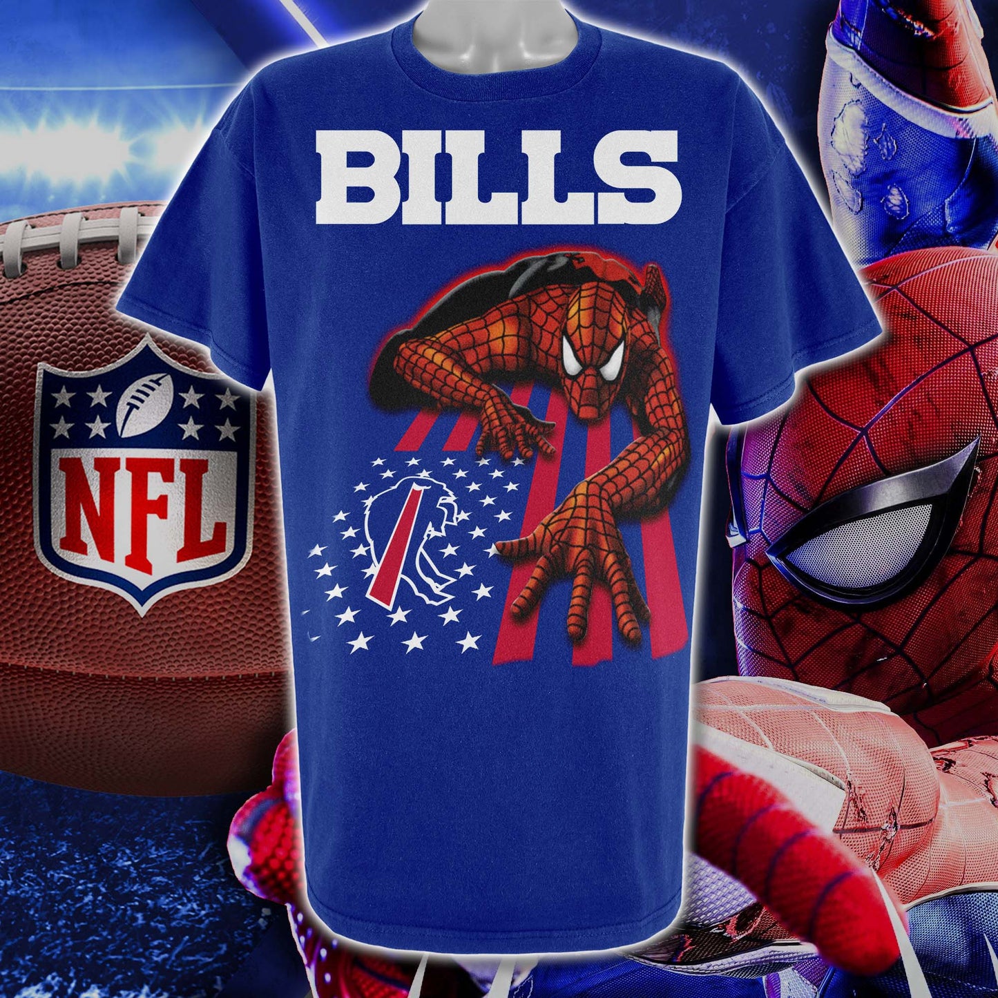 Buffalo Bills & Spiderman America Flag T-Shirt