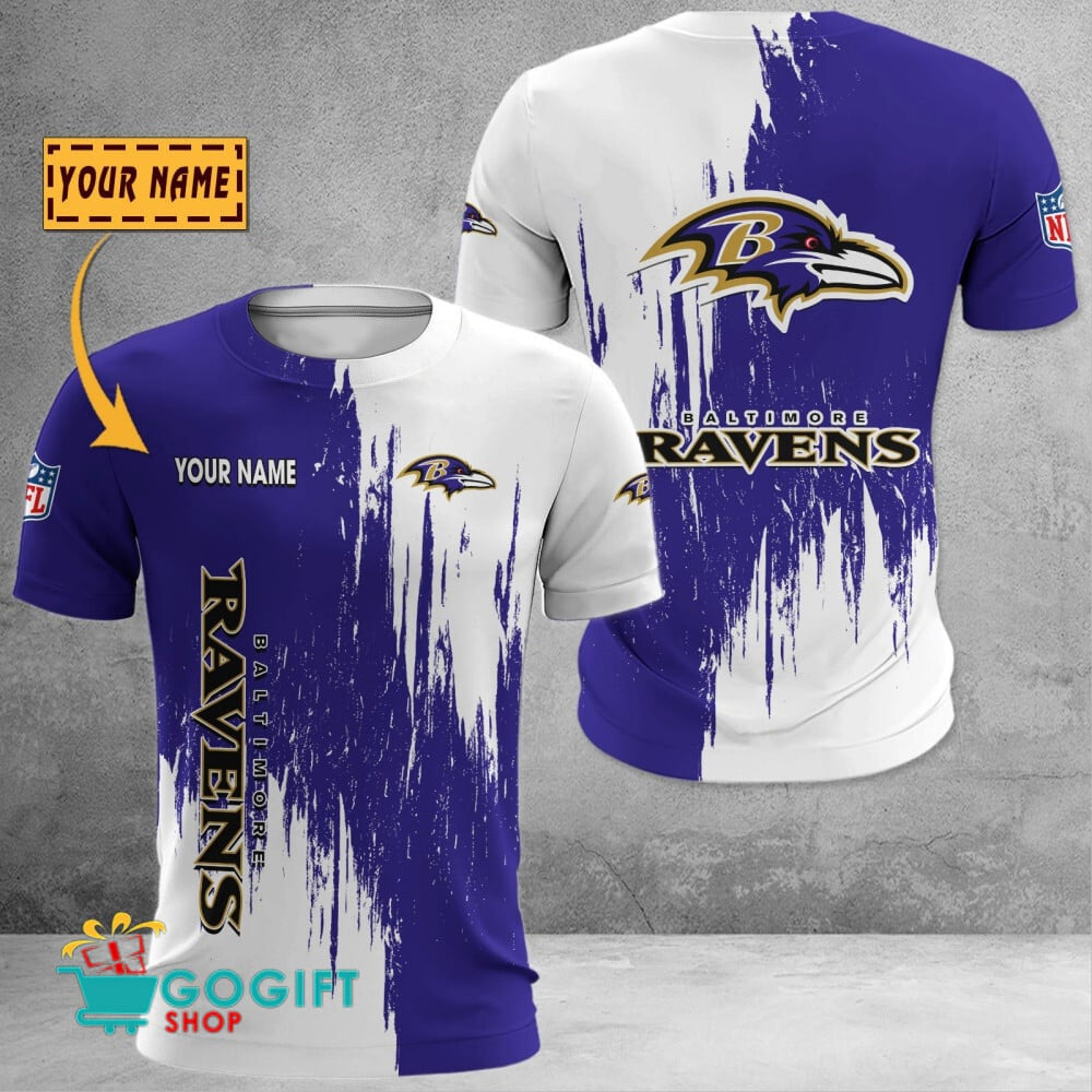 Baltimore Ravens Custom Name Scratched Color All Over Printed T-shirt