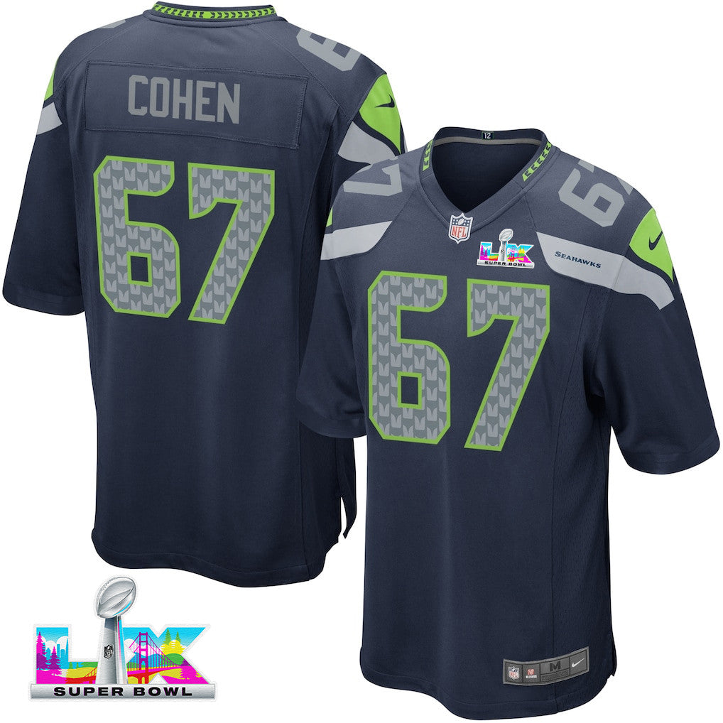 Landon Cohen 67 Seattle Seahawks YOUTH 2026 Super Bowl LX - Navy Game Jersey