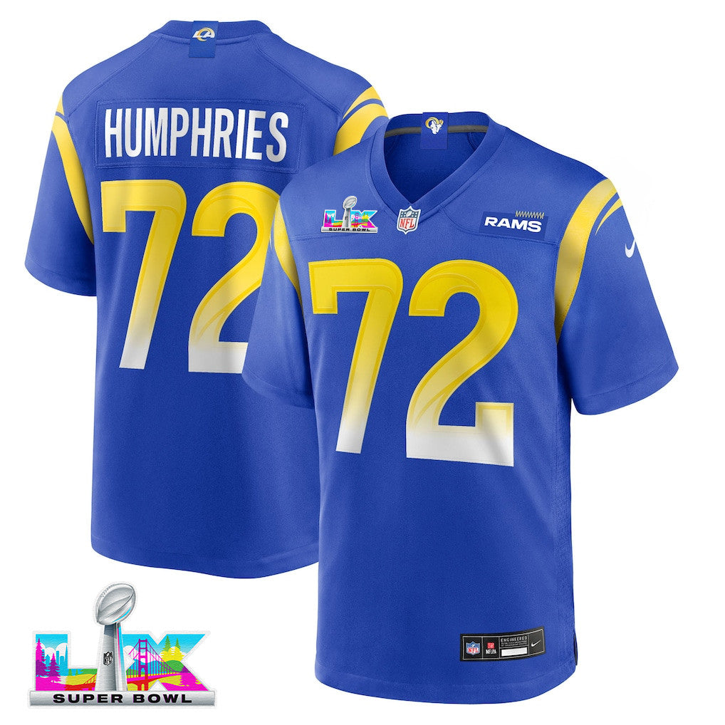 Rams D.J. Humphries 72 Los Angeles Rams 2026 Super Bowl LX - Royal Game Player Jersey