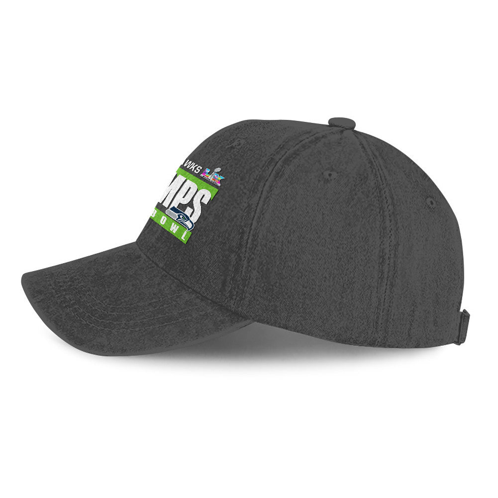 Seattle Seahawks Super Bowl LX Champs 25/26 Washed Cap – Printed Graphic - Dark Grey