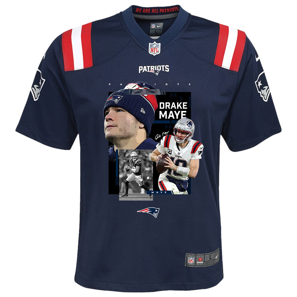 Drake Maye 10 New England Patriots Super Bowl LX Championship Run YOUTH Jersey – Navy