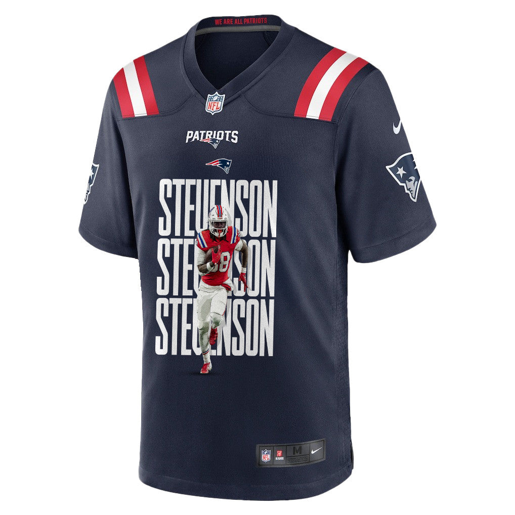 Rhamondre Stevenson 38 New England Patriots Super Bowl LX Explosive Playmaker Men Jersey – Navy