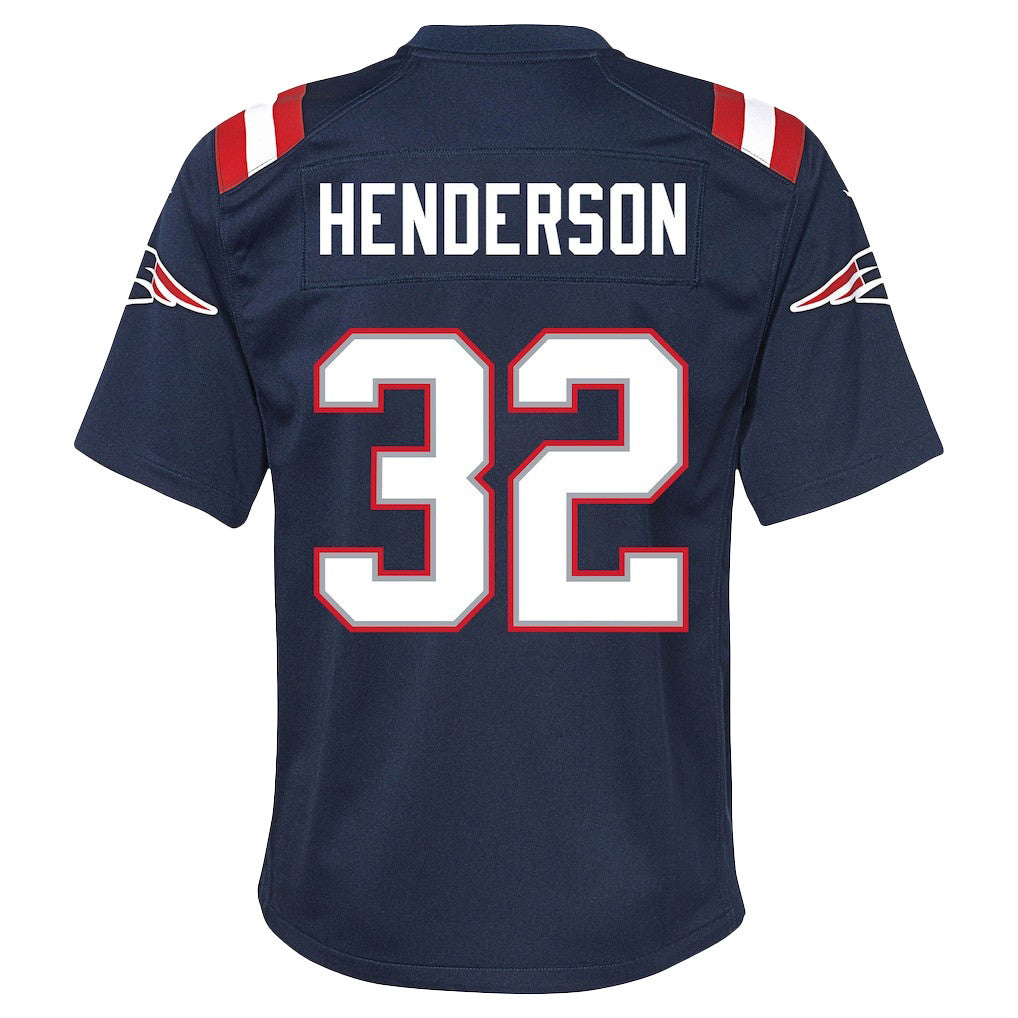 TreVeyon Henderson 32 New England Patriots Super Bowl LX Dynamic Power Runner YOUTH Jersey – Navy