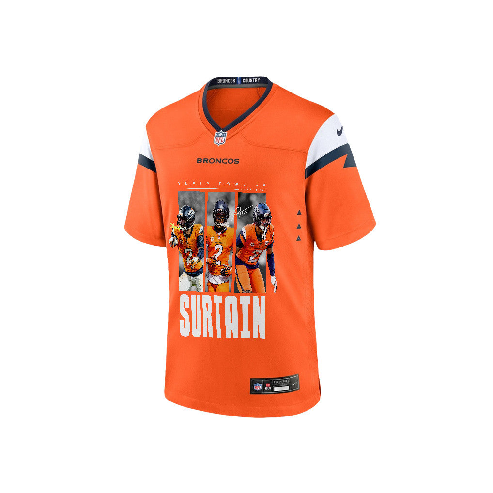 Pat Surtain II 2 Denver Broncos Super Bowl LX Defensive Icon Game Men Jersey – Orange