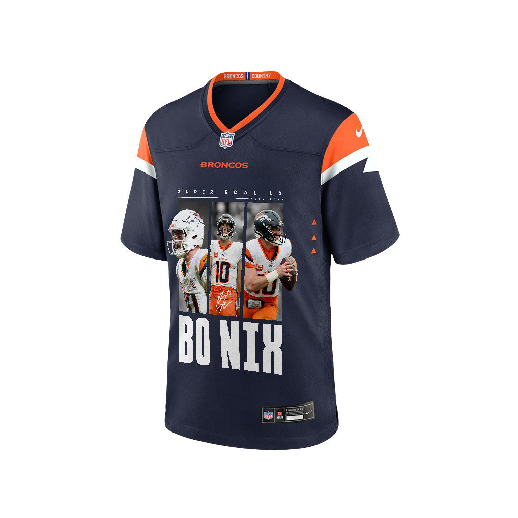 Bo Nix 10 Denver Broncos Super Bowl LX Game-Changing Leader Jersey – Navy