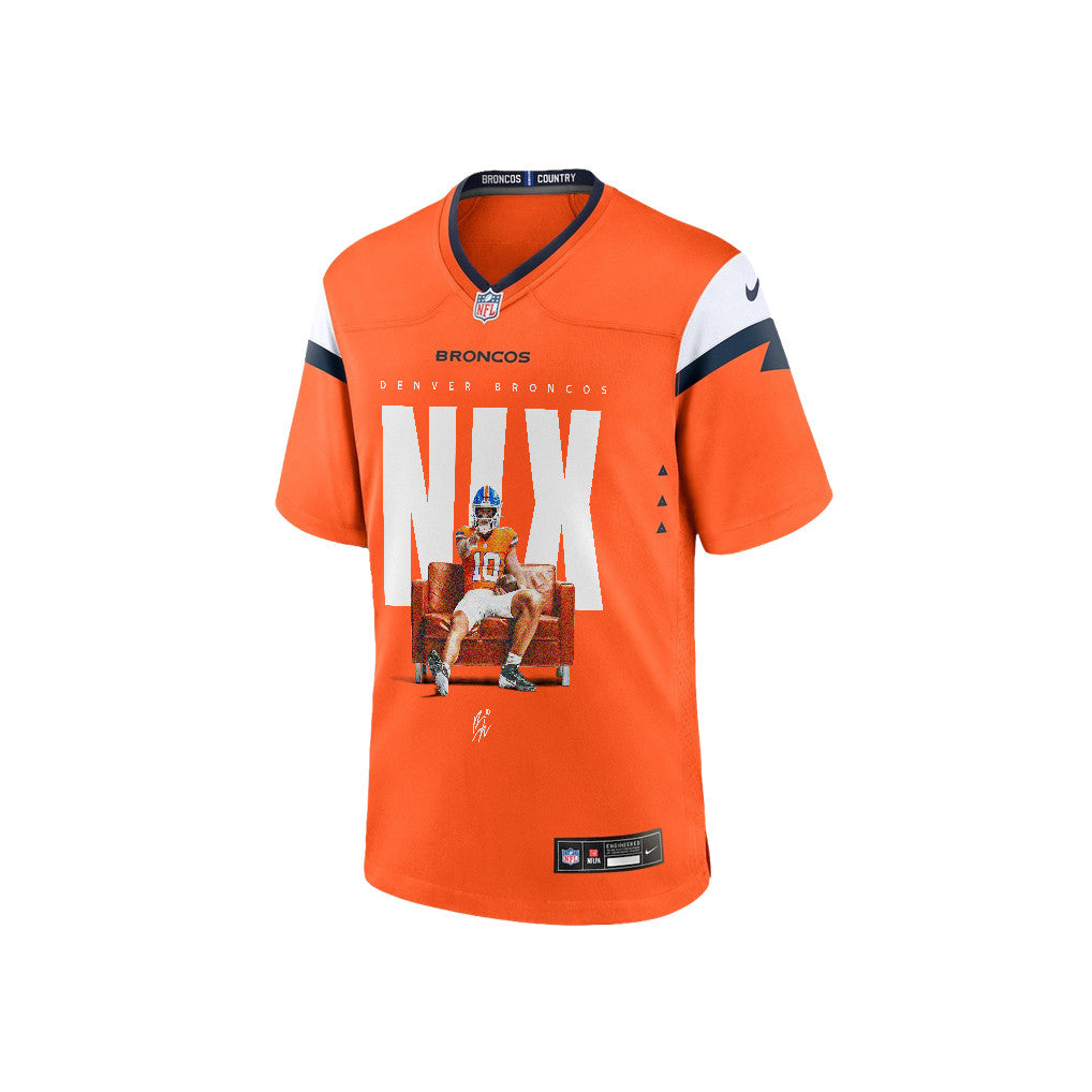 Bo Nix 10 Denver Broncos Super Bowl LX Franchise QB Game Jersey – Orange