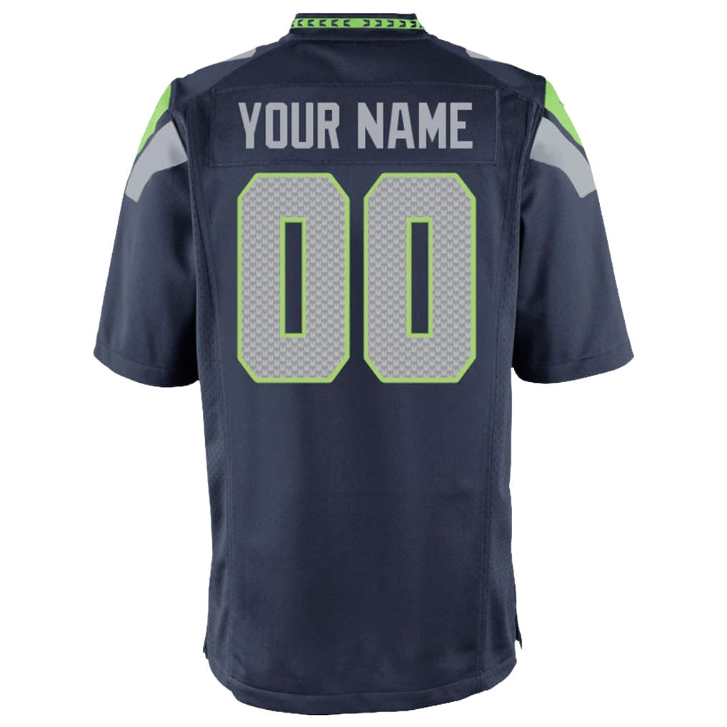 Seattle Seahawks Super Bowl LX Champions Confronting The Opponent Custom Team Game YOUTH Jersey - College Navy