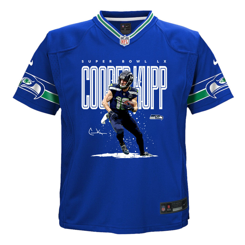 Cooper Kupp 10 Seattle Seahawks Super Bowl LX Fan-Favorite Icon YOUTH Game Jersey– Royal Blue