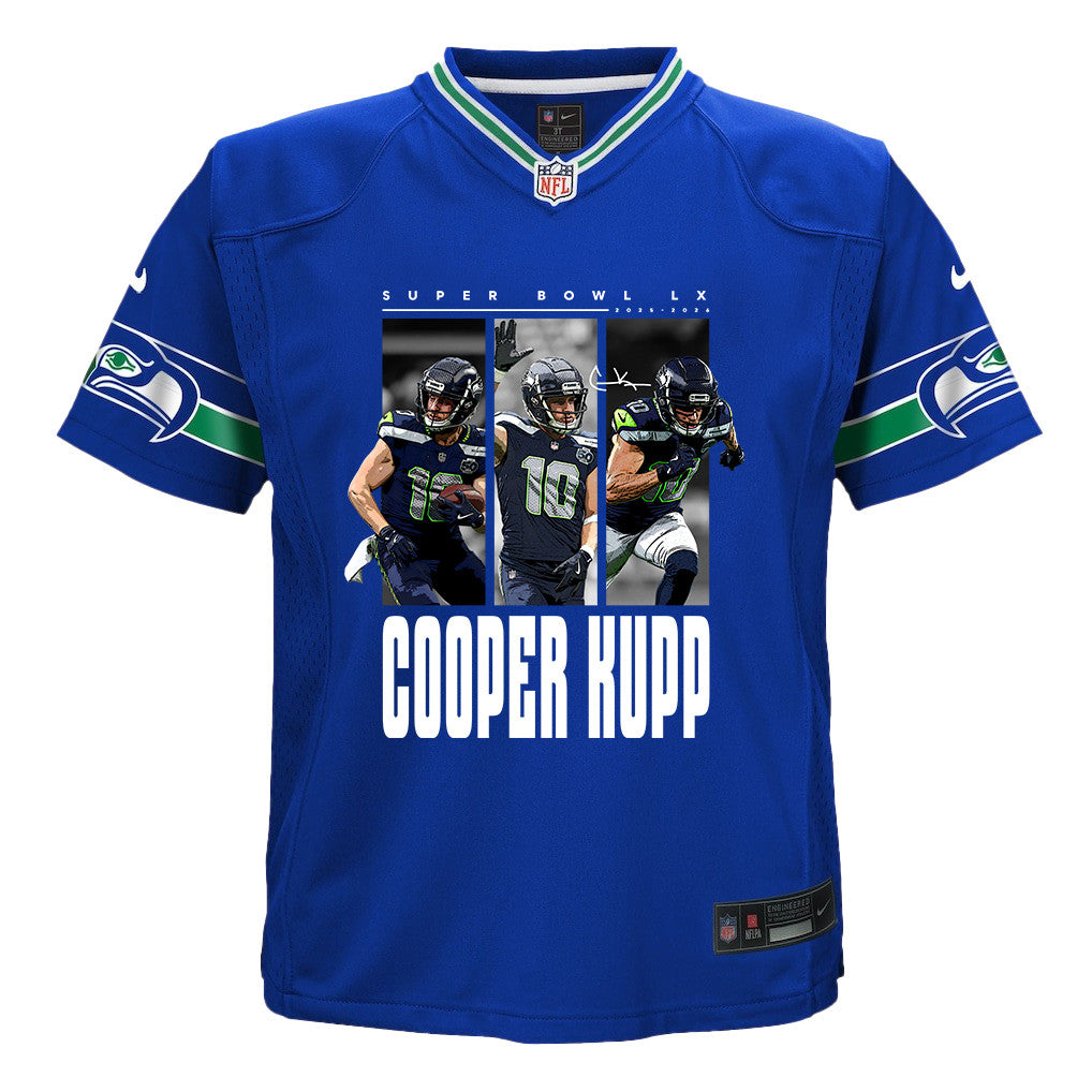 Cooper Kupp 10 Seattle Seahawks Super Bowl LX Championship-Ready YOUTH Game Jersey– Royal Blue