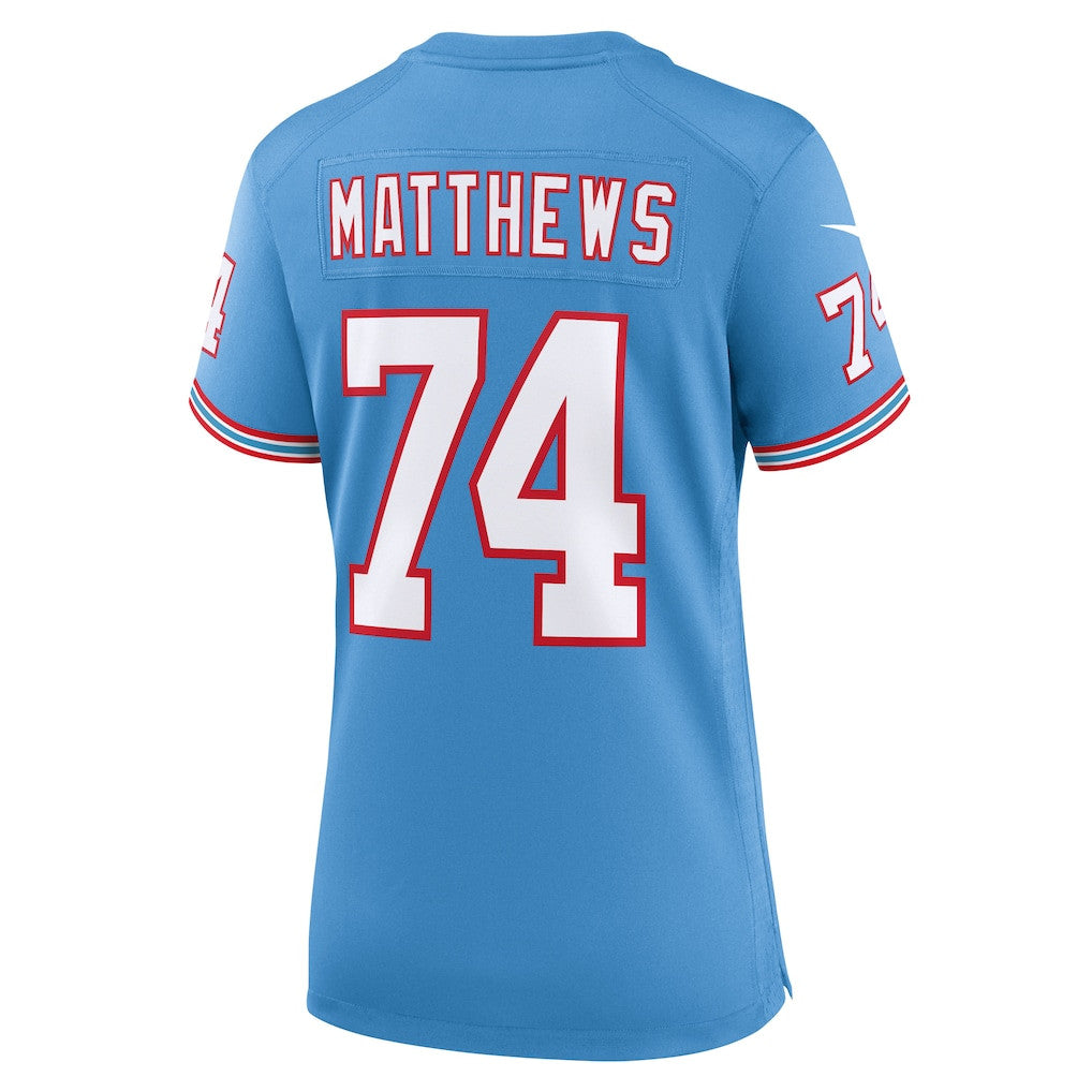 Bruce Matthews 74 Tennessee Titans Women's Oilers Throwback Game Jersey - Light Blue