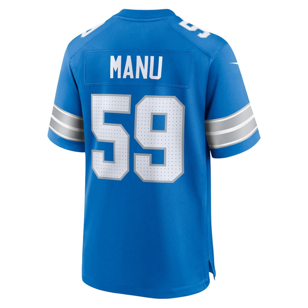 Giovanni Manu 59 Detroit Lions Team Game Men Jersey - Blue