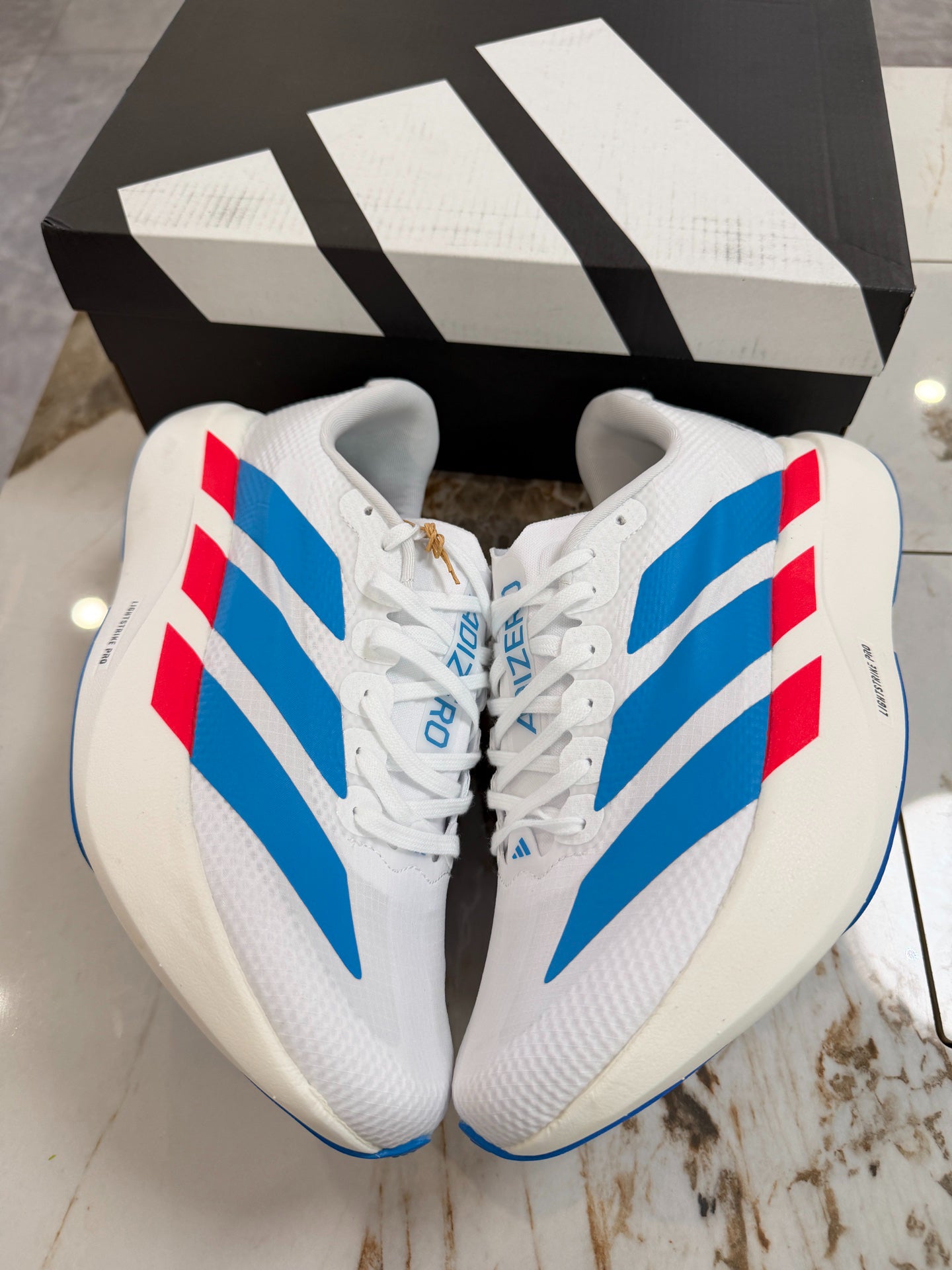 Adidas Adizero Evo SL Running Shoes (White/Blue/Red)