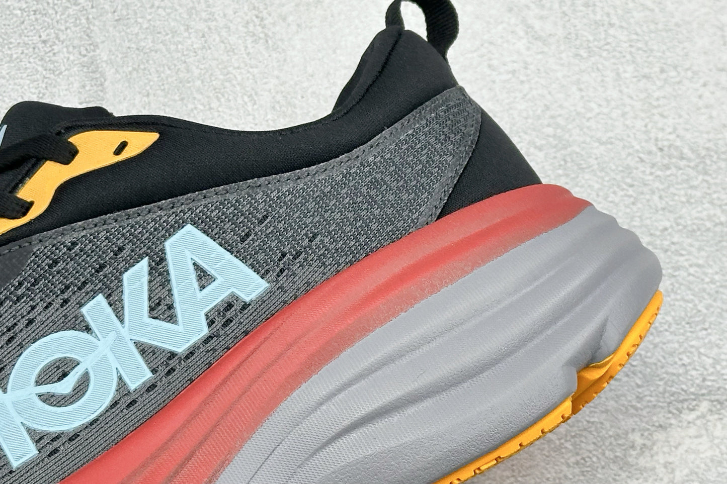 HOKA Bondi 8 Charcoal Red Orange Running Sneaker