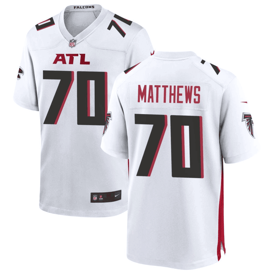 Jake Matthews 70 Atlanta Falcons Game Jersey - White, Men Jersey