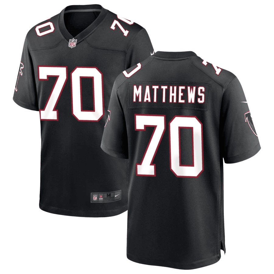 Jake Matthews 70 Atlanta Falcons Throwback Game Jersey - Black, Men Jersey