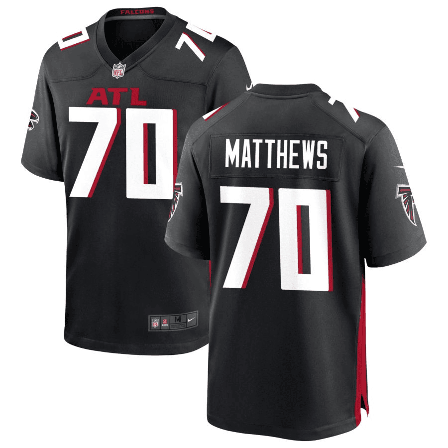 Jake Matthews 70 Atlanta Falcons Game Jersey - Black, Men Jersey