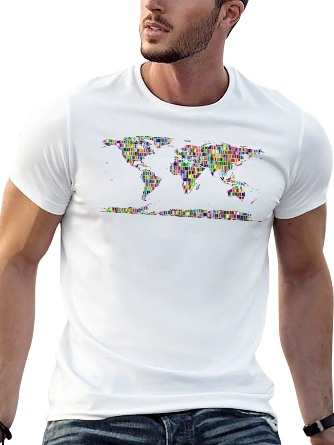 Pixelated World Map Graphic Print T-Shirt