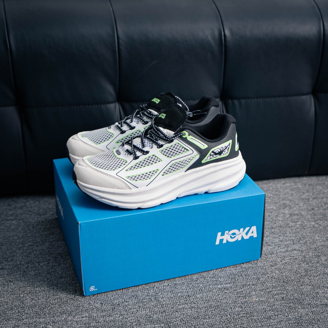 HOKA "White/Green" Low-Top Mesh Lifestyle Sneakers