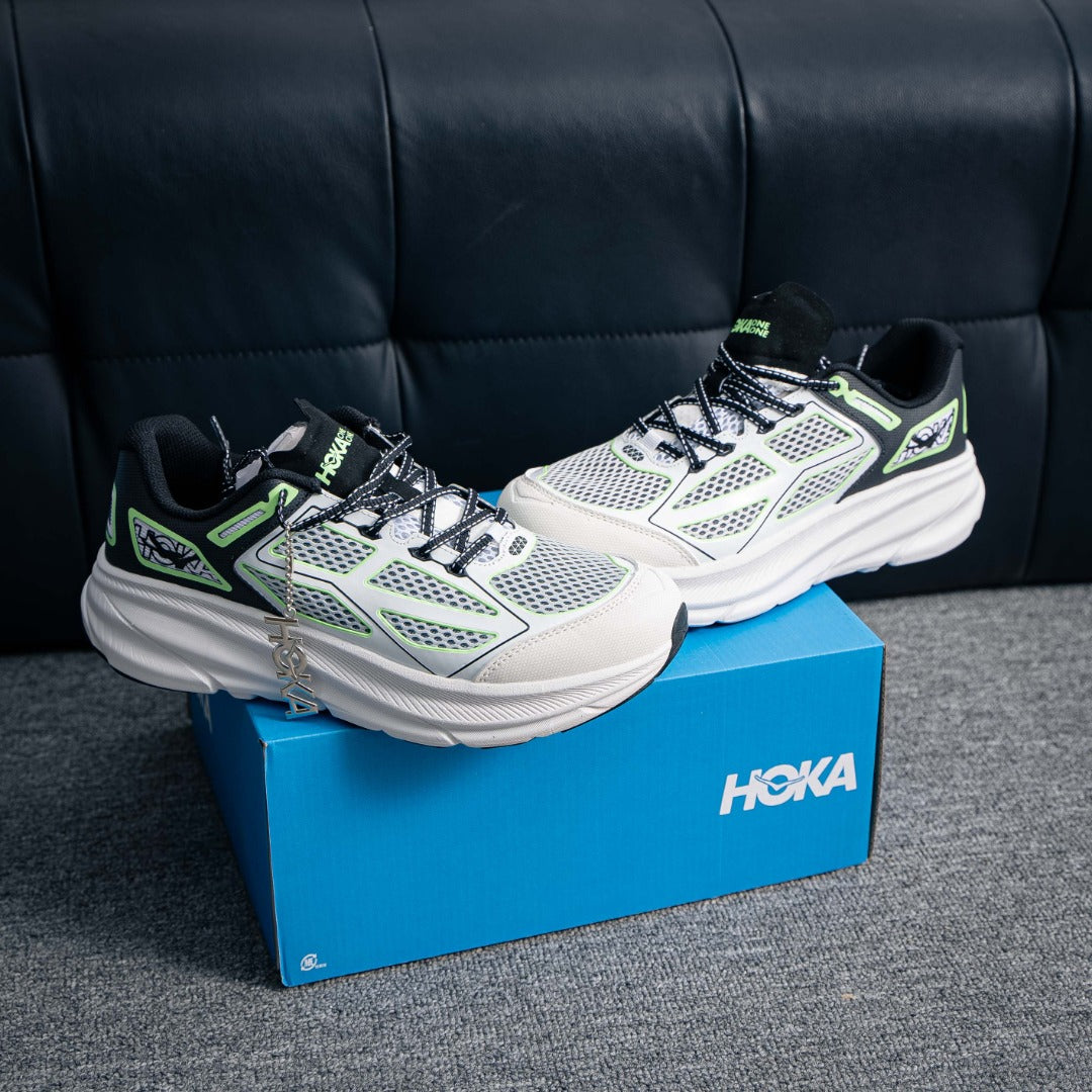 HOKA "White/Green" Low-Top Mesh Lifestyle Sneakers