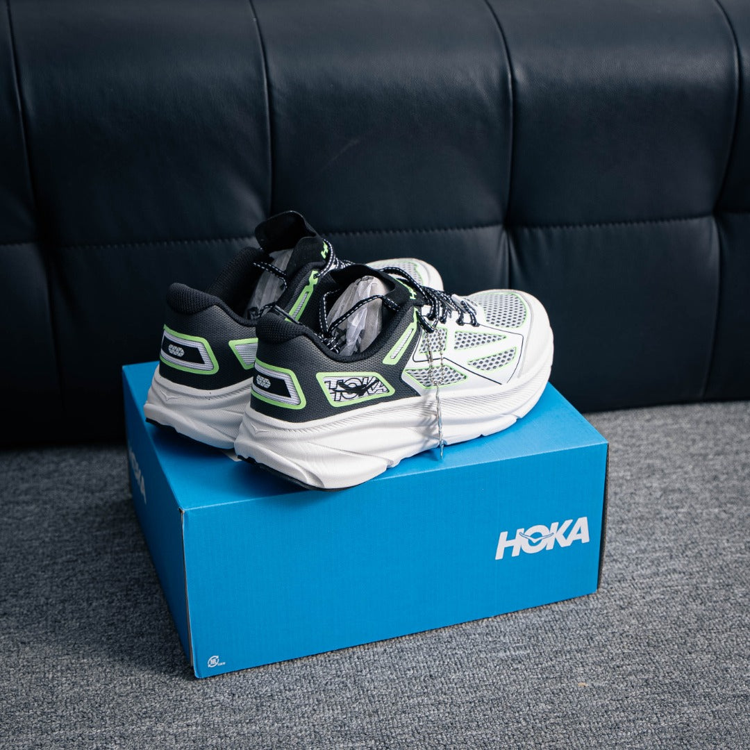 HOKA "White/Green" Low-Top Mesh Lifestyle Sneakers