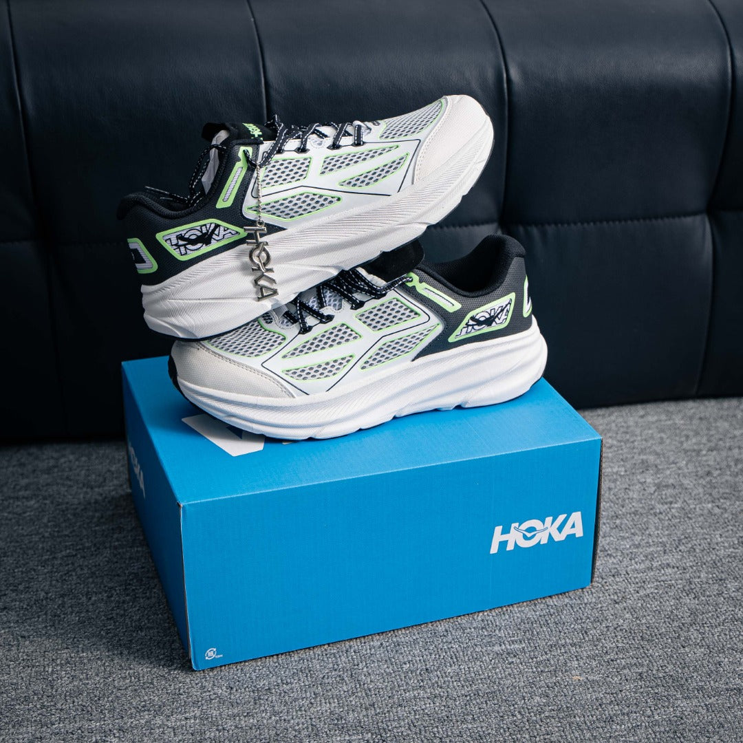 HOKA "White/Green" Low-Top Mesh Lifestyle Sneakers