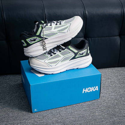 HOKA "White/Green" Low-Top Mesh Lifestyle Sneakers